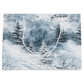 Witte blauwe kerstbomen wintersneeuw groot cadeauzakje (Voorkant)