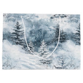 Witte blauwe kerstbomen wintersneeuw groot cadeauzakje (Achterkant)