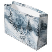 Witte blauwe kerstbomen wintersneeuw groot cadeauzakje (Achterkant Gekanteld)