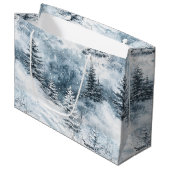 Witte blauwe kerstbomen wintersneeuw groot cadeauzakje (Voorkant Gekanteld)