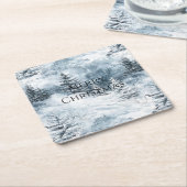 Witte blauwe kerstbomen wintersneeuw kartonnen onderzetters (Schuin)