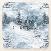 Witte blauwe kerstbomen wintersneeuw kartonnen onderzetters (Voorkant)
