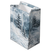 Witte blauwe kerstbomen wintersneeuw medium cadeauzakje (Voorkant Gekanteld)