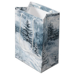 Witte blauwe kerstbomen wintersneeuw medium cadeauzakje