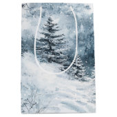 Witte blauwe kerstbomen wintersneeuw medium cadeauzakje (Voorkant)