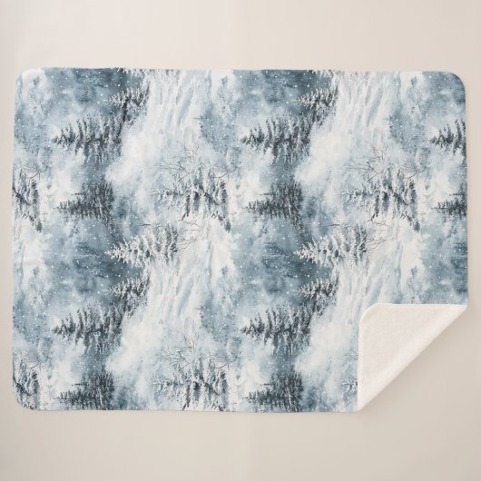 Witte blauwe kerstbomen wintersneeuw sherpa deken (Voorkant (horizontaal))
