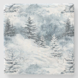 Witte blauwe kerstbomen wintersneeuw stenen onderzetter