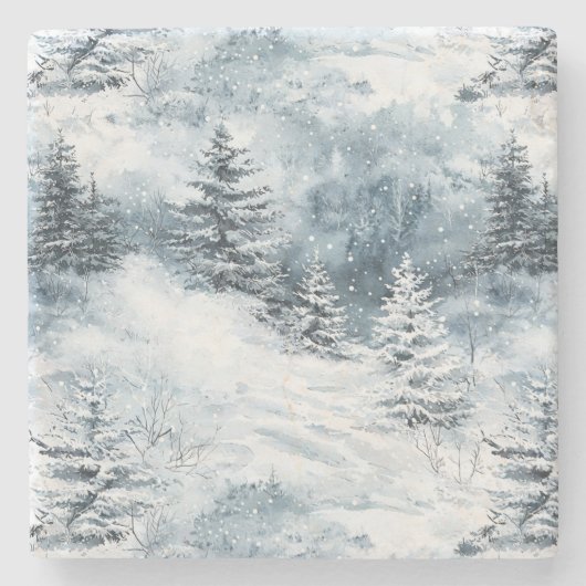 Witte blauwe kerstbomen wintersneeuw stenen onderzetter (Voorkant)