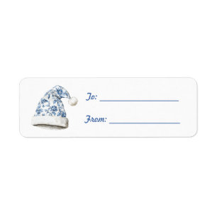 Witte Blauwe Kerstman Hoed Kerst Etiket