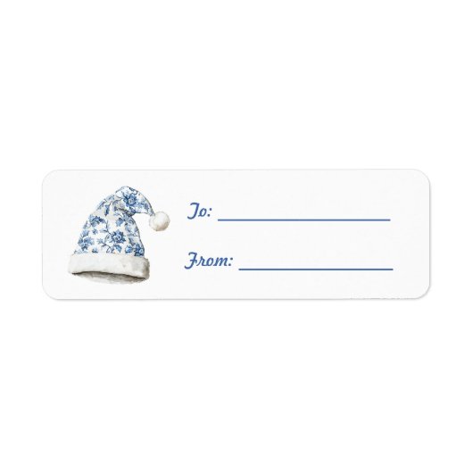 Witte Blauwe Kerstman Hoed Kerst Etiket (Voorkant)