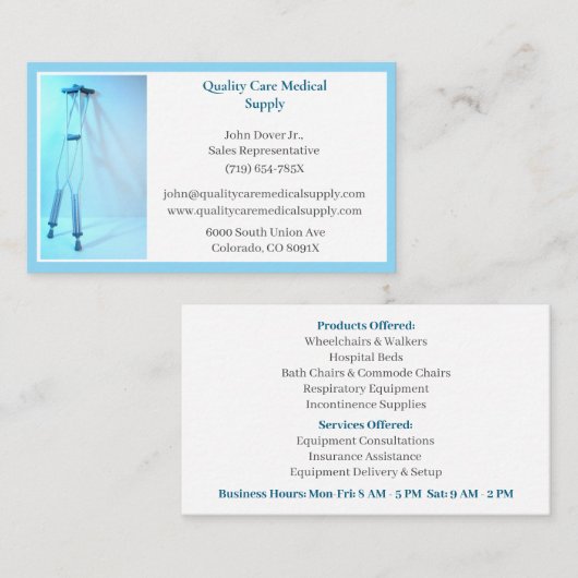 Witte Blauwe Krukken Apparatuur Medische Senior Ca Visitekaartje (Voorkant / Achterkant)