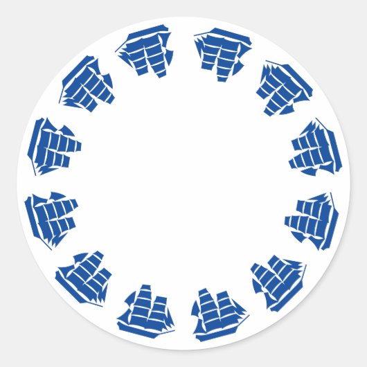 Witte blauwe lijsten blanco zeezijde ronde sticker (Voorkant)