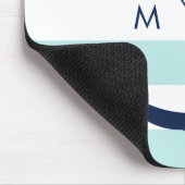 Witte blauwe mint monogram Stripes Anchor Muismat (Hoek)
