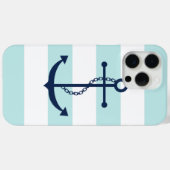 Witte Blauwe Mint Stripes Patroon Anker Case-Mate iPhone Case (Achterkant (horizontaal))