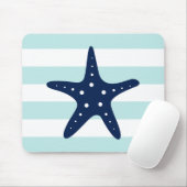 Witte blauwe mint Stripes Starfish Muismat (Met muis)