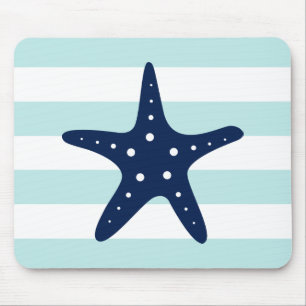 Witte blauwe mint Stripes Starfish Muismat
