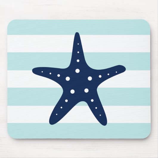 Witte blauwe mint Stripes Starfish Muismat (Voorkant)