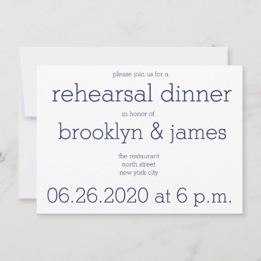 Witte Blauwe Moderne Trouw Rehearsal Uitnodigingen (Voorkant)
