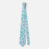 Witte blauwe, naadloze bronbloementypatronen stropdas (Voorkant)