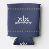 Witte & Blauwe Nautische Boot Terwijl Gouden Sterr Blikjeskoeler (Voorkant)