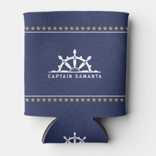 Witte & Blauwe Nautische Boot Terwijl Gouden Sterr Blikjeskoeler (Voorkant)