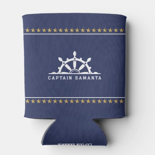 Witte & Blauwe Nautische Boot Terwijl Gouden Sterr Blikjeskoeler (Achterkant)