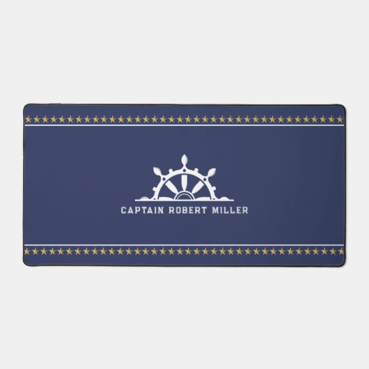 Witte & Blauwe Nautische Boot Terwijl Gouden Sterr Bureaumat (Voorkant)