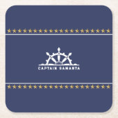 Witte & Blauwe Nautische Boot Terwijl Gouden Sterr Kartonnen Onderzetters (Voorkant)