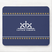 Witte & Blauwe Nautische Boot Terwijl Gouden Sterr Muismat (Voorkant)