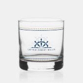 Witte & Blauwe Nautische Boot Wiel Gouden Sterren Whisky Glas (Achterkant)