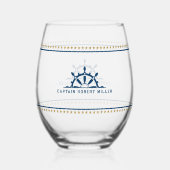 Witte & Blauwe Nautische Boot Wiel Gouden Sterren Wijnglas Zonder Voet (Achterkant)
