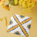 Witte Blauwe Oranje Middellandse Zee Tegeltje<br><div class="desc">Levendige decoratieve tegel in mediterrane stijl met symmetrische geometrische vormen in wit,  blauw en oranje.</div>