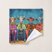 Witte Blauwe Ox Koe Boerderij Aangekleed Bad Handdoek (Wasdoekje)