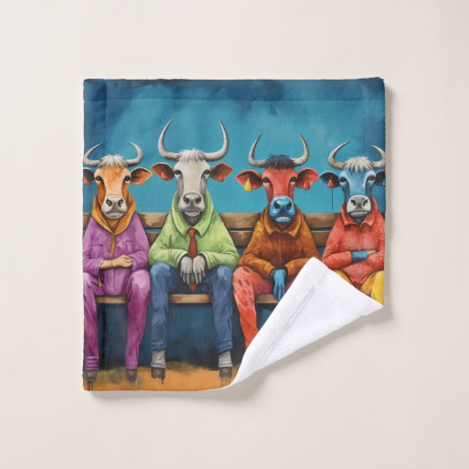 Witte Blauwe Ox Koe Boerderij Aangekleed Bad Handdoek (Wasdoekje)