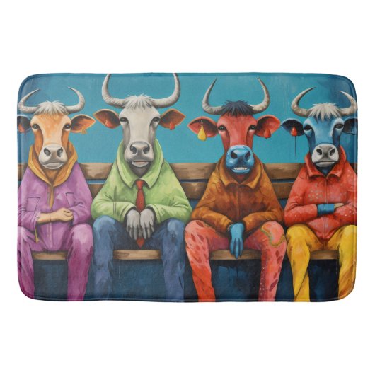 Witte Blauwe Ox Koe Boerderij Aangekleed Badmat (Voorkant)