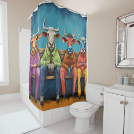 Witte Blauwe Ox Koe Boerderij Aangekleed Douchegordijn