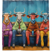 Witte Blauwe Ox Koe Boerderij Aangekleed Douchegordijn (Voorkant)