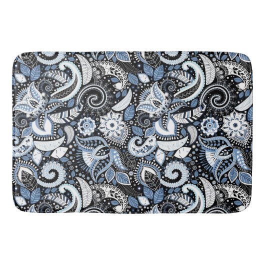 Witte & Blauwe Paisleyprint Badmat (Voorkant)
