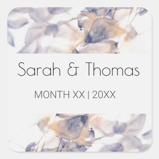 WITTE & BLAUWE PATELES BLOEMIGE ELEGANTE BRUILOFT VIERKANTE STICKER (Voorkant)