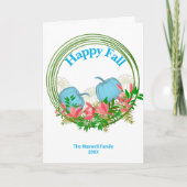 Witte Blauwe Pompoenen Herfst Krans Groene Takken  Feestdagen Kaart (Voorkant)