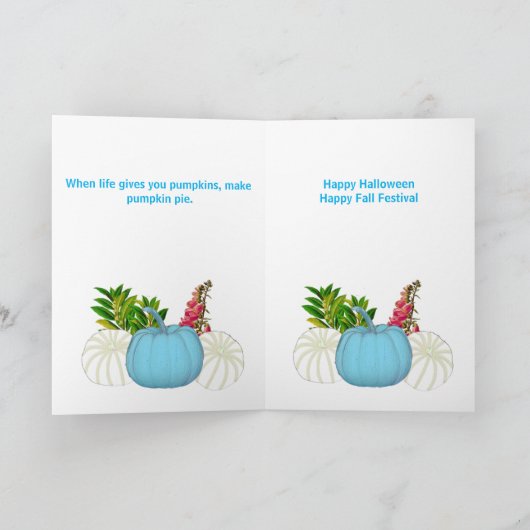 Witte Blauwe Pompoenen Herfst Krans Groene Takken Feestdagen Kaart (Binnen)