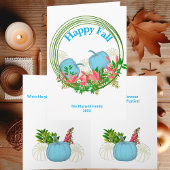 Witte Blauwe Pompoenen Herfst Krans Groene Takken  Feestdagen Kaart