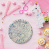 Witte blauwe roze moderne, Abstracte, vloeiende ku Papieren Bordje (Feest)