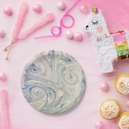 Witte blauwe roze moderne, Abstracte, vloeiende ku Papieren Bordje (Feest)