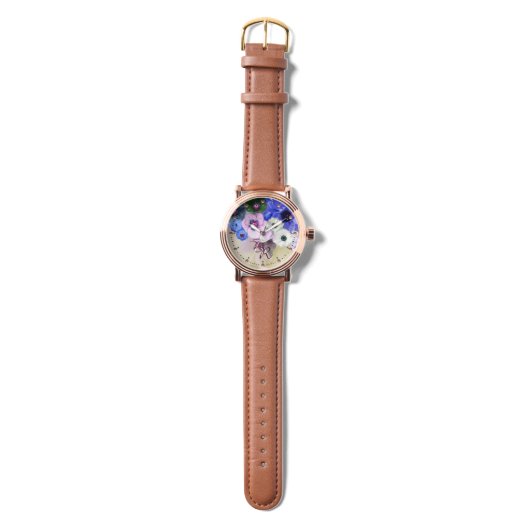 WITTE BLAUWE ROZEN, ANEMONSLOEMMONOGRAM HORLOGE (Bandje)