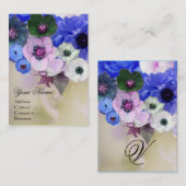 WITTE BLAUWE ROZEN EN ANEMONEBLOEMEN MONOGRAM VISITEKAARTJE (Voorkant / Achterkant)