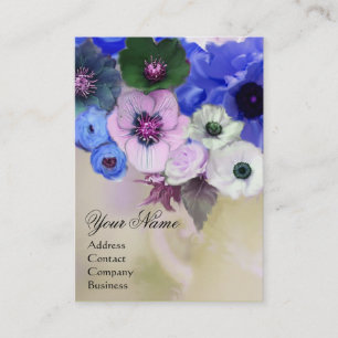 WITTE BLAUWE ROZEN EN ANEMOONBLOEMEN MONOGRAM VISITEKAARTJE