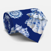 Witte blauwe schelpen stropdas (Opgerold)
