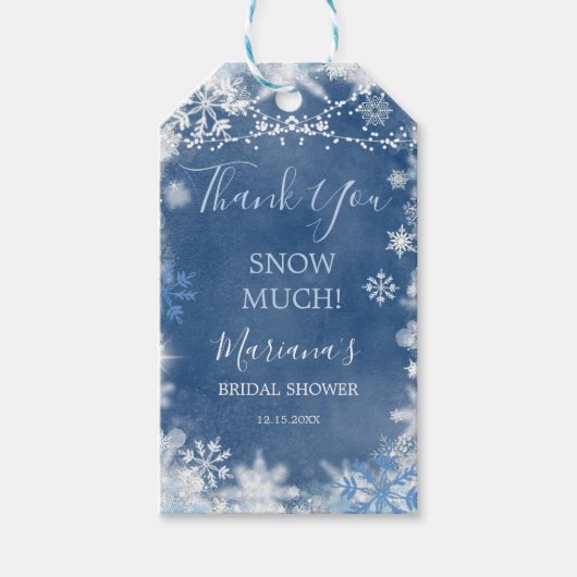 Witte Blauwe Sneeuw in Liefde Sneeuwvlok Bruid Dan Cadeaulabel (Voorkant)