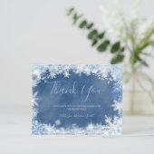 Witte Blauwe Sneeuw in Liefde Sneeuwvlok Bruiloft  Bedankkaart (Staand voorkant)